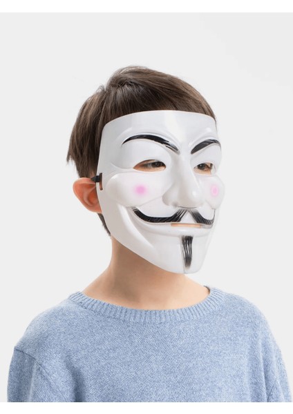 Beyaz Renk Pembe Yanaklı Ithal V For Vendetta Maskesi