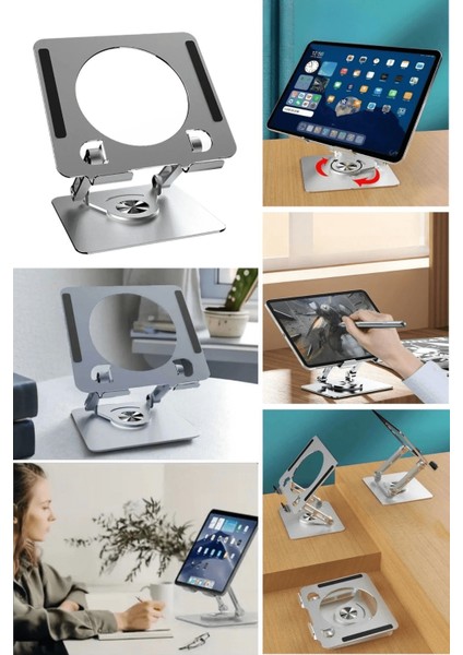 360 Derece Dönebilen Yükseltilmiş Masaüstü Ayarlanabilir Metal Tablet Standı ( Lisinya )