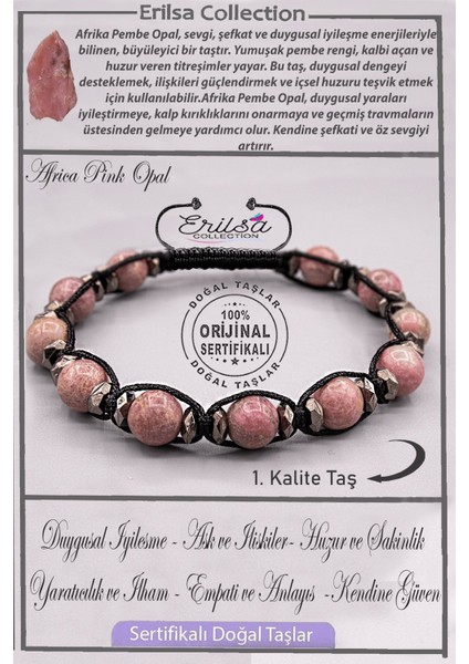 Sertifikalı Aaa+ Kalite Gerçek Terahertz - Afrika Pembe Opal Taşı Bileklik