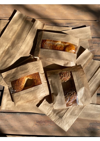 Pencereli EL YAPIMI KURABİYE POĞAÇA Kraft Paket Kağıdı- Kese Kağıdı - 12X28 cm - 10 Adet