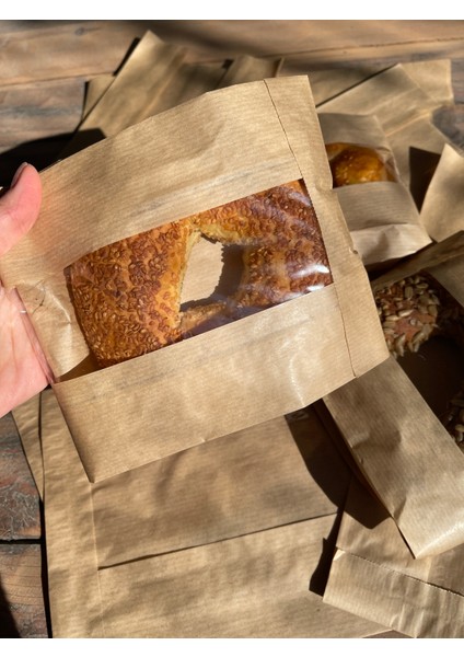 Pencereli SİMİT BÖREK Kraft Paket Kağıdı- Kese Kağıdı - 15X33CM - 10 Adet