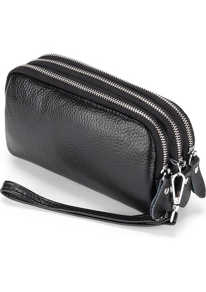 Kadınlar Için Üst Katman Inek Derisi Üç Katmanlı Fermuar Bilek El Çantası (Yurt Dışından)