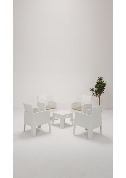Apex 1+1+1+1+S Minderli Bahçe&balkon&teras Mobilyası - Beyaz