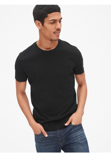 Erkek Siyah Bisiklet Yaka Basic T-Shirt