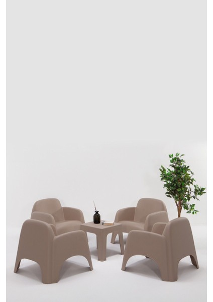 Şile Pratik Bahçe, Balkon Oturma Grubu ( 1+1+1+1+S ) Bahçe Mobilyası / Cappucino
