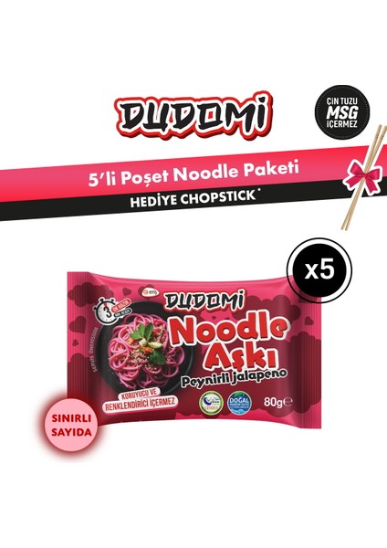 Peynirli Jalapenolu Noodle 5'li Poşet 5X80 Gr. + Bambu Chopstick Hediye!