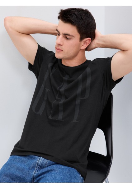 Erkek Siyah Gap Logo Kısa Kollu T-Shirt