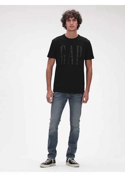 Erkek Siyah Gap Logo Kısa Kollu T-Shirt