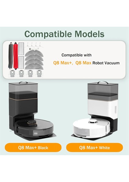 Roborock Q8 Max+ ve Q8 Max Elektrikli Süpürge Yedek Aksesuarları Seti Ana Yan Fırçalar Filtreler Paspas Pedleri Toz Torbaları (Yurt Dışından) modelleri