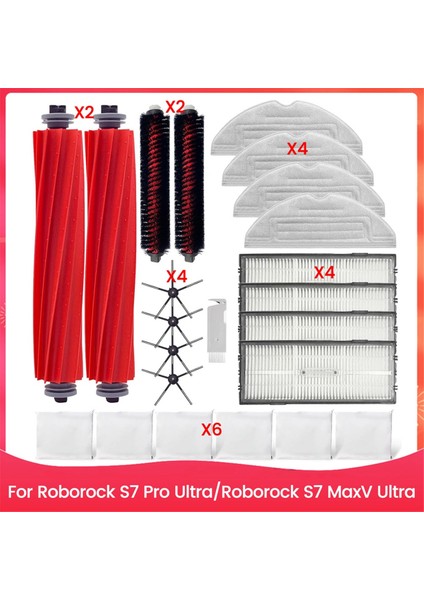 Roborock S7 Pro Ultra S7 Maxv Ultra Için Aksesuar Seti Ana Yan Fırçalar Hepa Filtreler Paspas Bezi Toz Torbaları (Yurt Dışından)