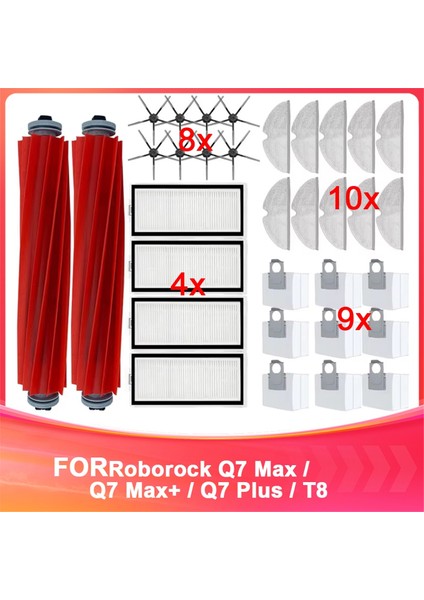 Roborock Q7 Max / Q7 Max+ / Q7 Plus/ T8 Aksesuarları Ana Yan Fırça Hepa Filtre Paspas Robot Süpürge Yedek Parçaları (Yurt Dışından)