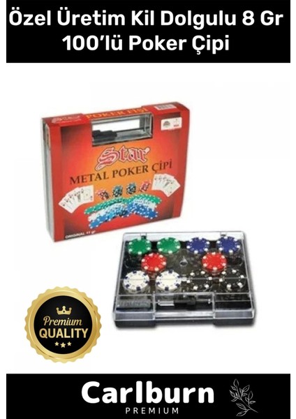 Premium Kil Dolgulu 8 gr Texas Holdem Casino Kutulu Kırmızı Siyah Mavi Yeşil Beyaz Poker Çipi 100’LÜ