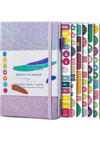 A5 Defter Kağıt Günlük Not Defteri Elastik Askı ve Günlük Çıkartmaları Mor (Yurt Dışından)