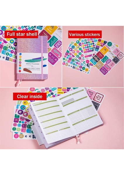 A5 Defter Kağıt Günlük Not Defteri Elastik Askı ve Günlük Çıkartmaları Mor (Yurt Dışından)