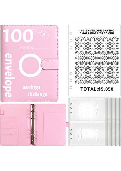 100 Zarf Para Tasarrufu Mücadelesi, 100 Zarf Mücadelesi Klasörü, Para Tasarrufu Klasörü, Bütçe Defteri (Pembe) (Yurt Dışından)