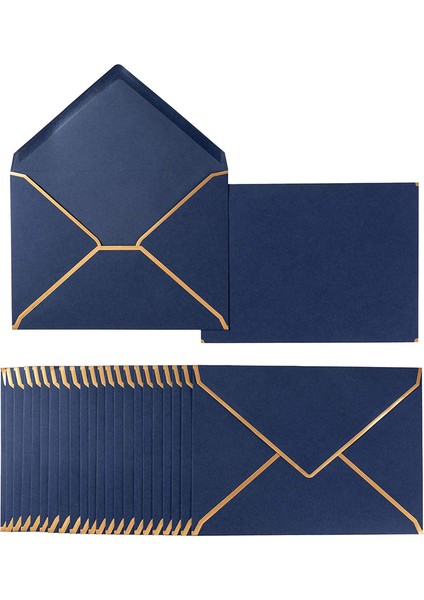 100 Paket A7 Zarflar 5 x 7 Kart Zarfları Hediye Kartları, Davetiyeler Için Altın Kenarlı V Kapaklı Zarflar (Koyu Mavi) (Yurt Dışından)