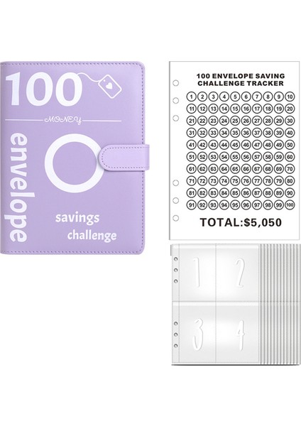 100 Zarf Para Tasarrufu Mücadelesi, 100 Zarf Mücadelesi Klasörü, Para Tasarrufu Klasörü, Bütçe Defteri (Mor) (Yurt Dışından)