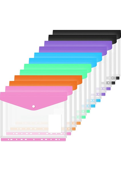 12 Paket Klasör Cebi 11 Delik Genişletilebilir Klasör Klasörleri 2/3/4 Halka Klasör Plastik Zarf Dosya Belge Kesesi (Yurt Dışından)