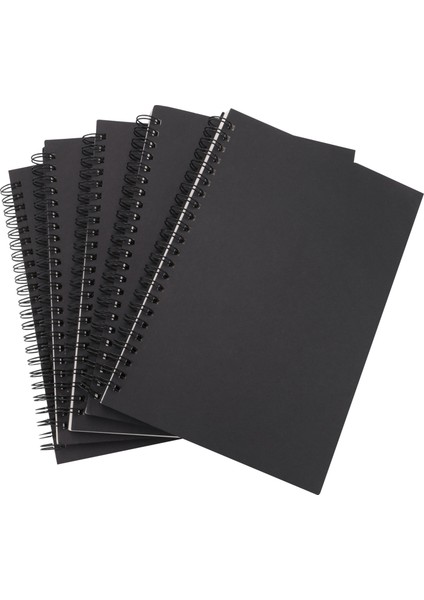 5 Adet A5 Siyah Spiral Defter Boş Eskiz Defteri Çizgisiz Günlük Paketi Kalın Boş Kağıt 50 Sayfa 100 Çizgisiz Sayfa (Yurt Dışından)