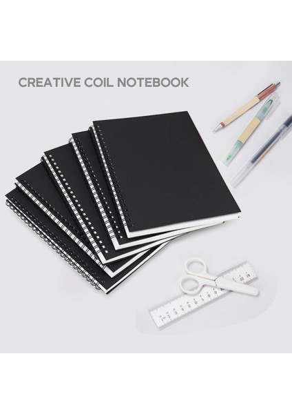 5 Adet A5 Siyah Spiral Defter Boş Eskiz Defteri Çizgisiz Günlük Paketi Kalın Boş Kağıt 50 Sayfa 100 Çizgisiz Sayfa (Yurt Dışından)