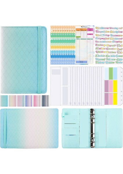 A6 Gradient Makaron Ciltli El Defteri Deri Pu Gevşek Yapraklı Defter Nakit Bütçe Defteri Fermuarlı Çanta, Yeşil (Yurt Dışından)
