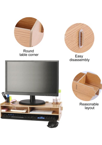 Ahşap Monitör Standı Masaüstü Monitör Yükseltici Tv Standı ve Yuvalar ve Depolama Alanı ile Masa Düzenleyici (Yurt Dışından)