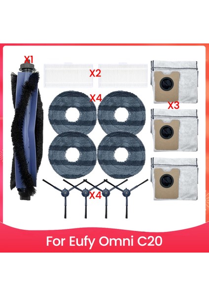 Eufy Omni C20 Robot Süpürge Yedek Parçaları Için 14 Adet Ana Fırça Filtre Paspas Bezi ve Toz Torbası Seti (Yurt Dışından)