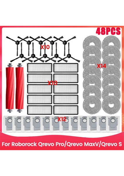 Roborock Qrevo Pro Qrevo Maxv Qrevo S Elektrikli Süpürge Yedek Parçaları Için 48 Adet Fırça Filtre Toz Torbası ve Paspas Bezi Seti (Yurt Dışından)
