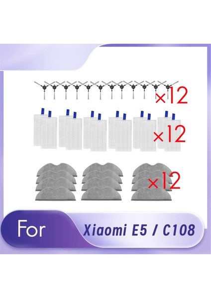 Xiaomi E5 / C108 Süpürme Robotu Aksesuarları Temizleyici Parçaları Değiştirme Ana Yan Fırça Paspas Filtre Seti Toz Torbası Için 36 Adet (Yurt Dışından)