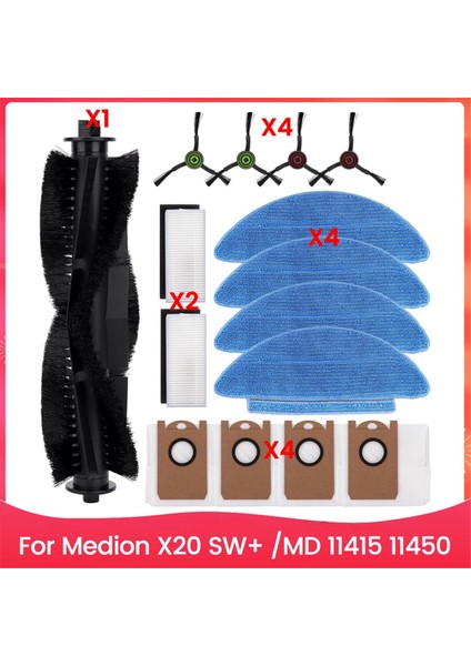 Medion X20 Sw+ /md 11415 11450 Robot Süpürge Ana Yan Fırça Hepa Filtre Paspas Bezi Toz Torbası Yedek Parçaları (Yurt Dışından)