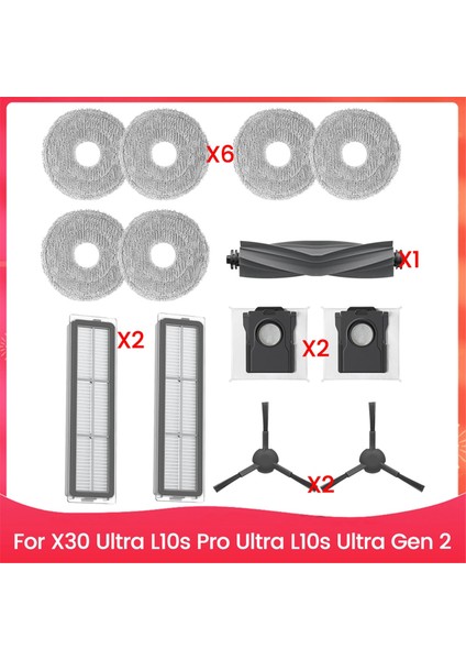 X30 Ultra, L10S Pro Ultra, L10S Ultra Gen 2 Robot Süpürge Ana Yan Fırça Hepa Filtre Paspas Bezi Toz Torbaları Aksesuarları (Yurt Dışından)