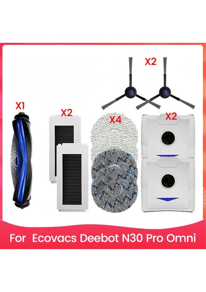 Ecovacs Deebot N30 Pro Omni Robot Süpürge Için Aksesuar Seti Ana Yan Fırça Hepa Filtre Paspas Bezi Toz Torbaları (Yurt Dışından)