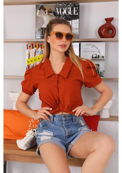 Kadın Flam Keten Crop Gömlek fiyatları