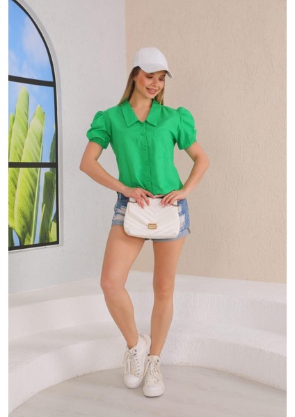 Kadın Flam Keten Crop Gömlek modelleri