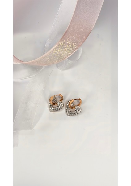 Claire Altın Kaplama Kalp Tasarım Rose Gold Küpe