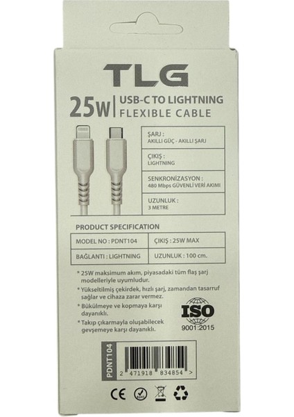 Lightning Type-C USB Kablo Hızlı Şarj Kablosu 25W