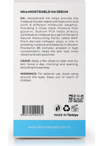 Moistshield Ha - Hyaluronik Asit Serum Squalane, Hyaluronik Asit, Seramid 30 ml