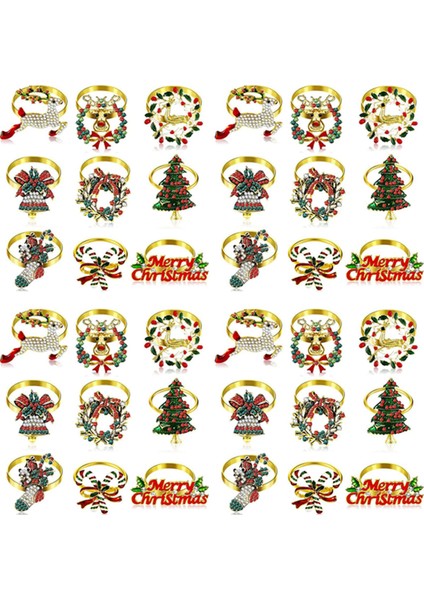 36 Parça Noel Peçete Halkaları Seti Metal Noel Peçete Tutucu Noel Ağacı Peçete Halkası Dekor (Yurt Dışından)