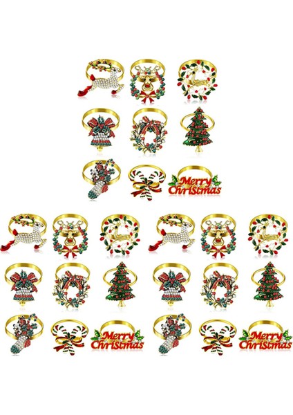 27 Parça Noel Peçete Halkaları Seti Metal Noel Peçete Tutucu Noel Ağacı Peçete Halkası Dekor (Yurt Dışından)
