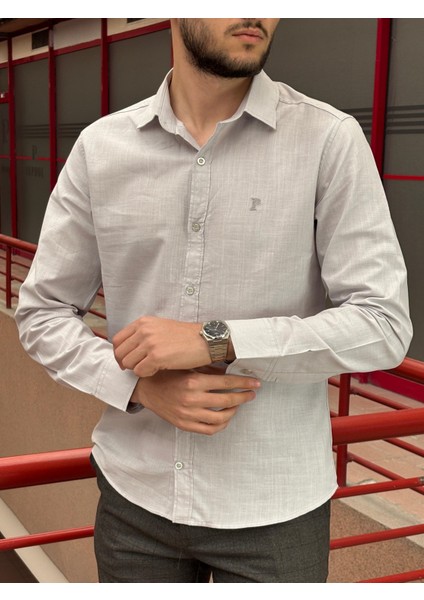 Erkek, Gömlek Yaka, Regular Fit, Pamuklu, Keten Dokuma, Old Money Culture, Nakış Detaylı Gömlek G10 indirimleri