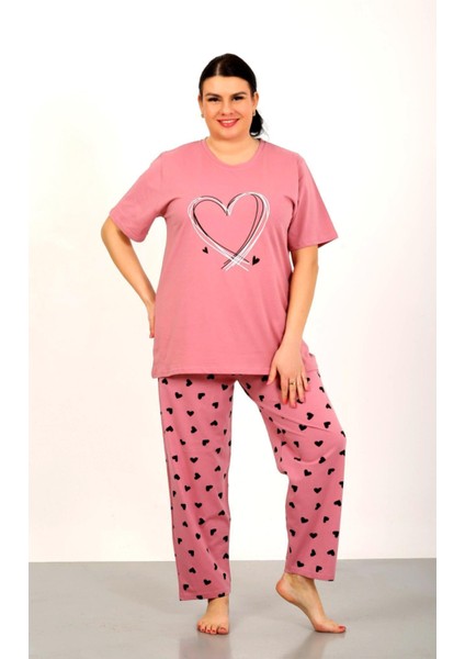%100 Pamuk Büyük Beden Kısa Kol Kadın Pijama Takımı