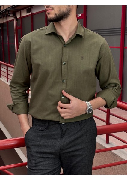 Erkek, Gömlek Yaka, Regular Fit, Pamuklu, Keten Dokuma, Old Money Culture, Nakış Detaylı Gömlek G10 modelleri