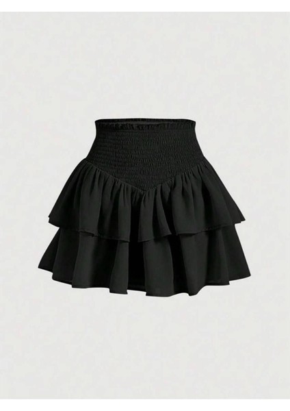 2'li Siyah ve Beyaz Iki Katlı Yüksek Bel Fırfırlı Etek modelleri