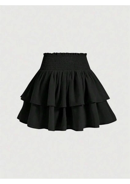 2'li Siyah ve Beyaz Iki Katlı Yüksek Bel Fırfırlı Etek indirimleri