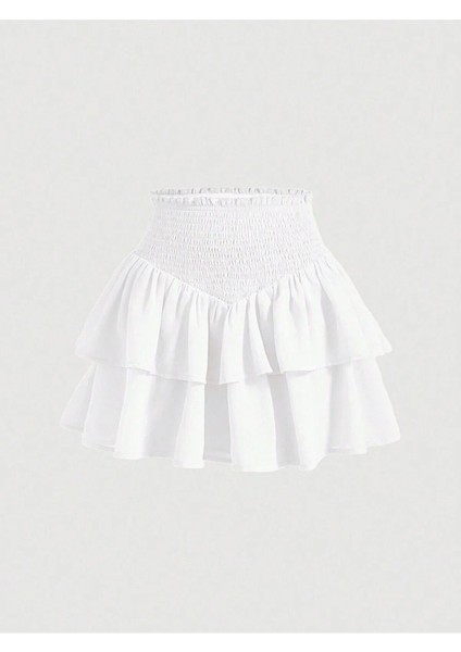 2'li Siyah ve Beyaz Iki Katlı Yüksek Bel Fırfırlı Etek