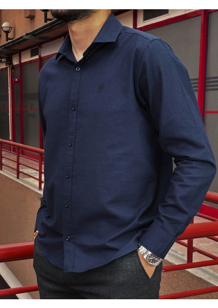 Erkek, Gömlek Yaka, Regular Fit, Pamuklu, Keten Dokuma, Old Money Culture, Nakış Detaylı Gömlek G10 modelleri
