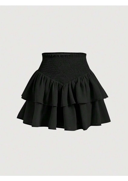 2'li Siyah ve Beyaz Iki Katlı Yüksek Bel Fırfırlı Etek