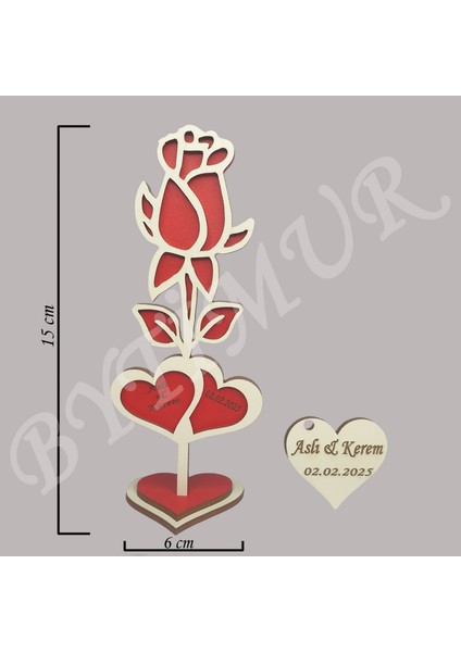 Düğün Nişan Nikah Kına Söz Hediyelik Tomurcuk Gül Model İki Kalp Süslü Kutu 15 Adet modelleri