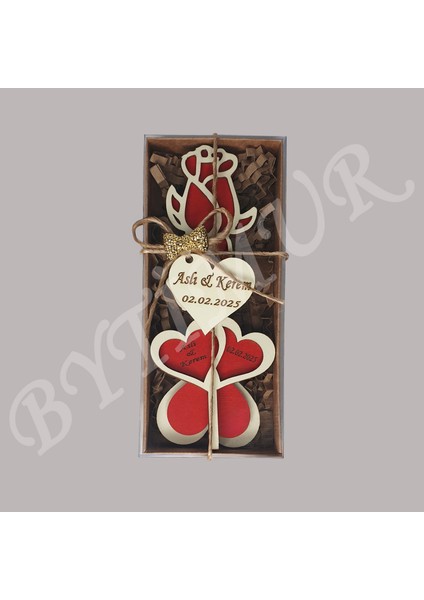 Düğün Nişan Nikah Kına Söz Hediyelik Tomurcuk Gül Model İki Kalp Süslü Kutu 15 Adet indirimleri