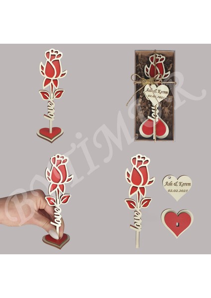 Düğün Nişan Nikah Kına Söz Hediyelik Tomurcuk Gül Model Love Süslü Kutu 15 Adet